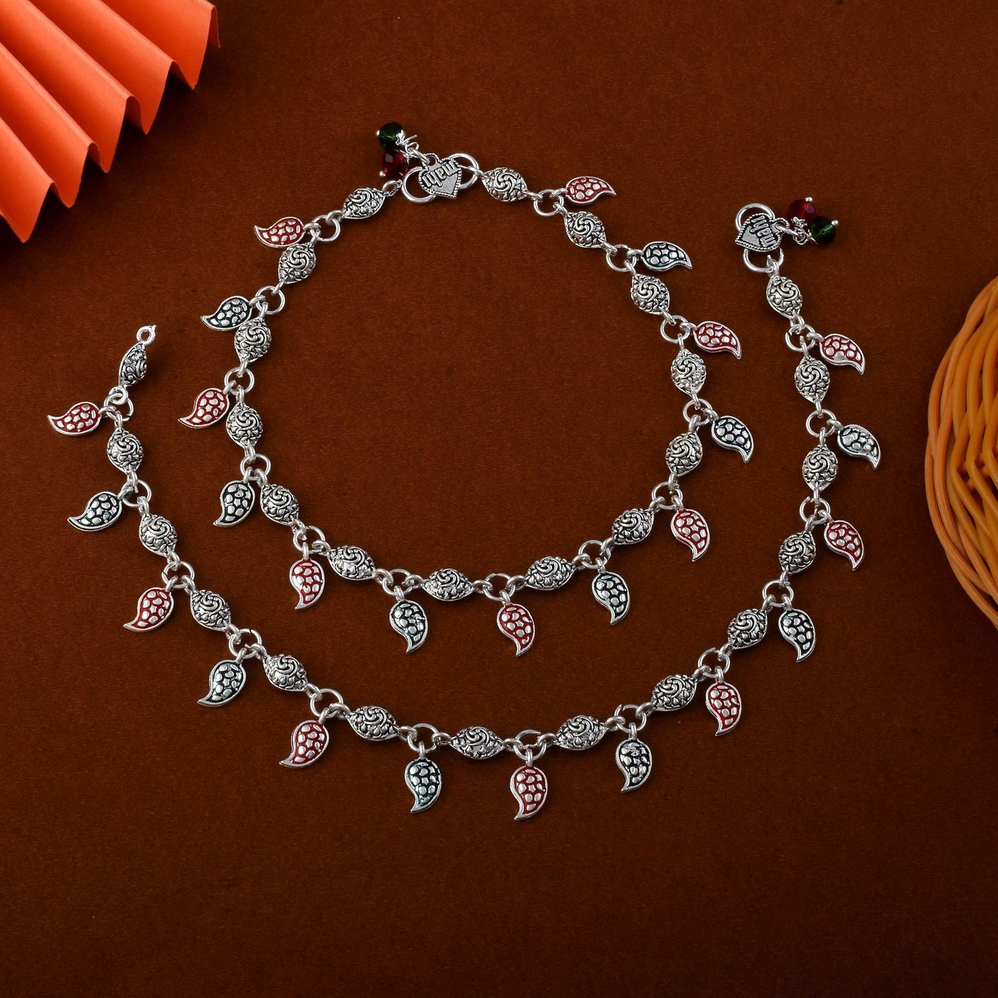 Stilvolles, mehrfarbiges, oxidiertes Fußkettchen, perfekt für Hochzeiten, Partys und traditionelle kulturelle Veranstaltungen