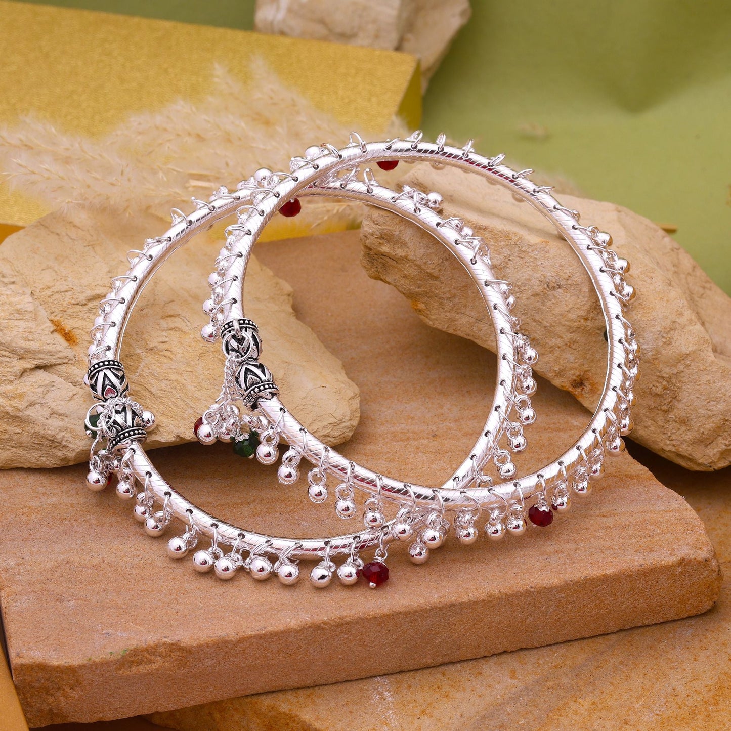 Exclusive Maroon & Green Color Oxidised Anklet With Antique Ethnic Rajputi Jewellery Design