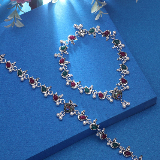 Multi Color Oxidised Anklet With Vibrant Traditional Fashion Appeal
