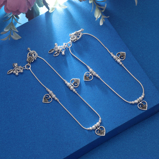 Silver Color Oxidised Anklet With Timeless Tribal Inspired Craftsmanship
