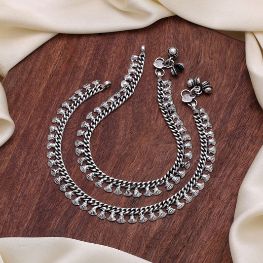 Silver Color Oxidised Anklet with Classic Traditional Designer Fashion Finish