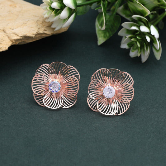 Beautiful Rose Gold Color Anti Tarnish Earrings With Stone Detailing For Festive Wear