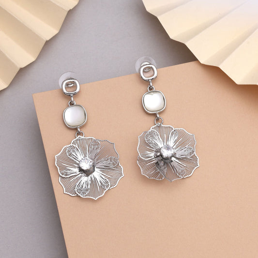 Gorgeous Silver Color Anti Tarnish Earrings With Antique Design For Elegant Occasions