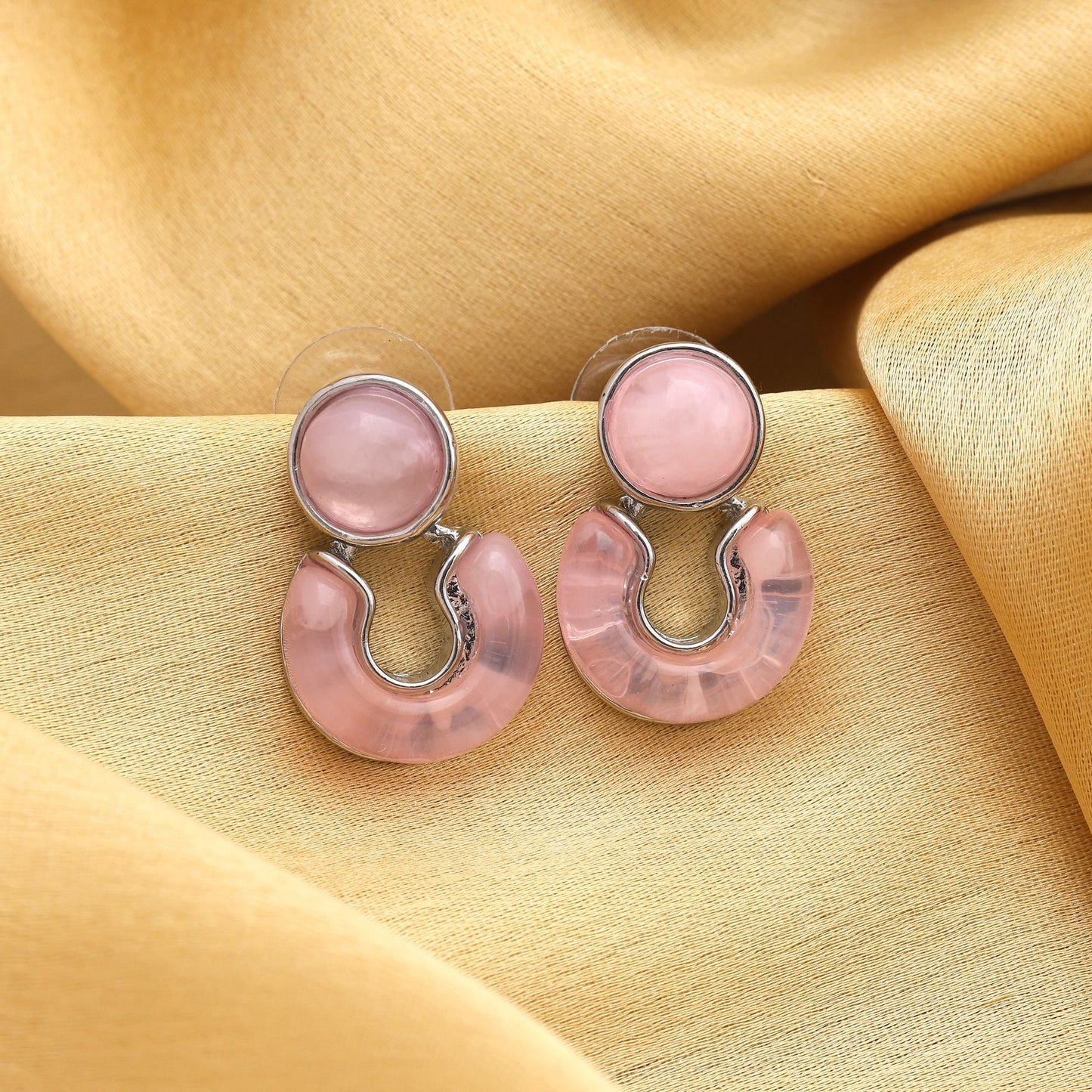 Gorgeous Pink Color Anti Tarnish Earrings With Stone Detailing For Wedding Looks