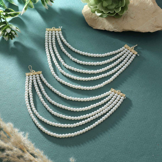 White Color Earrings Chain With Beautiful Pearl Detailing For Bridal Fashion