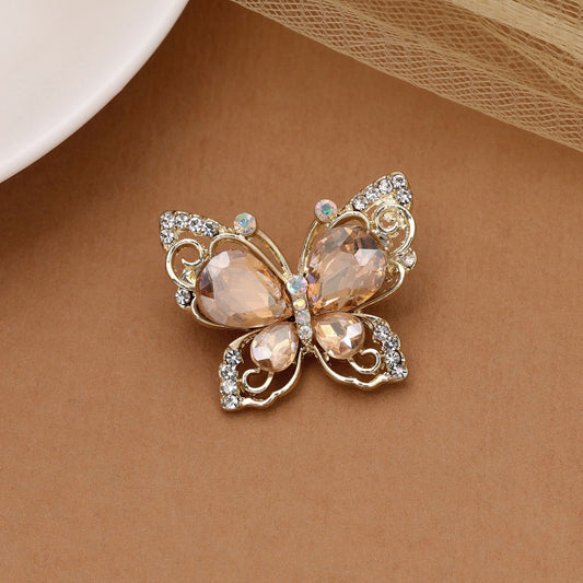 Peach Color Butterfly Design Brooch with Stylish Artistic Finish and Trendy Fashion Appeal