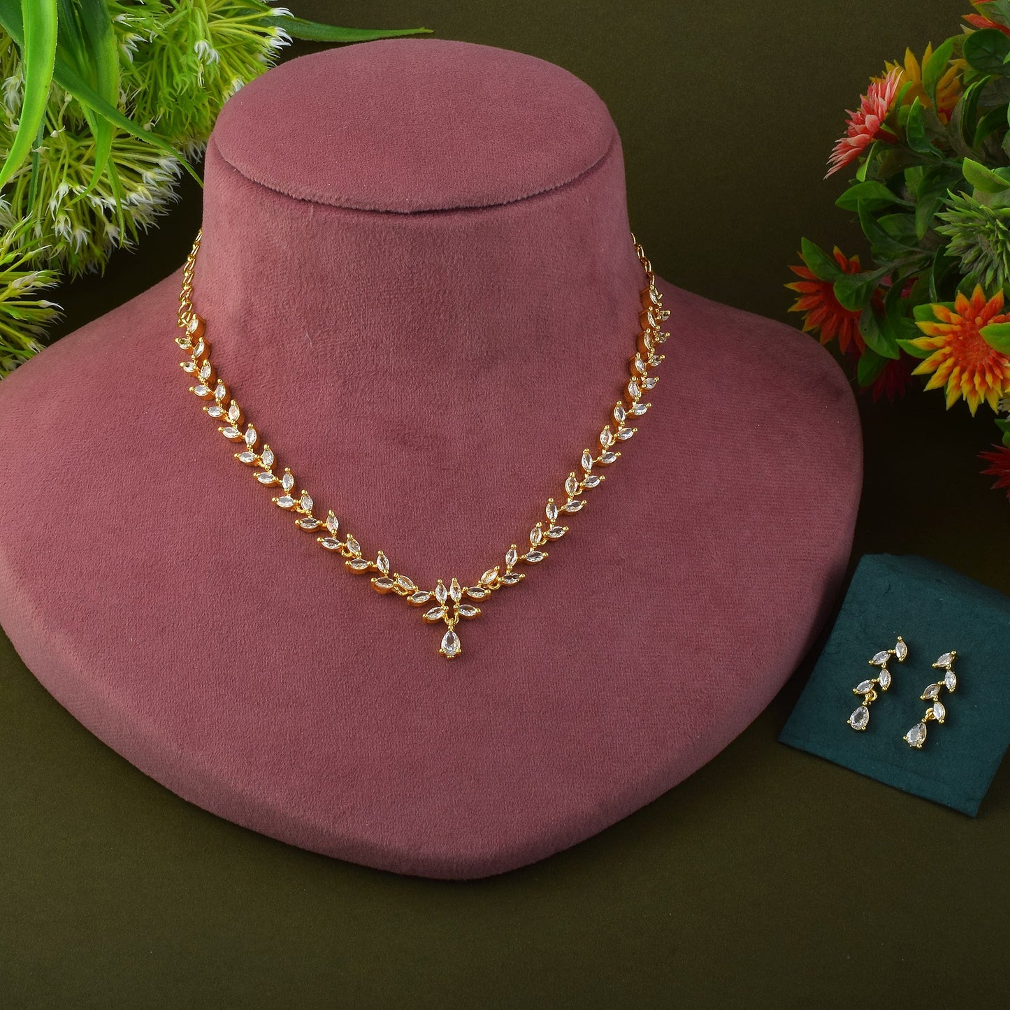 Gold Color American Diamond Necklace Set For Weddings And Special Events