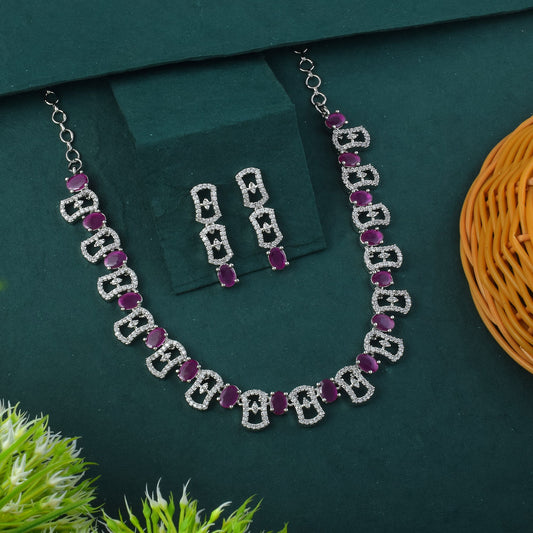 Rani Color American Diamond Necklace Set In A Festive Statement Look