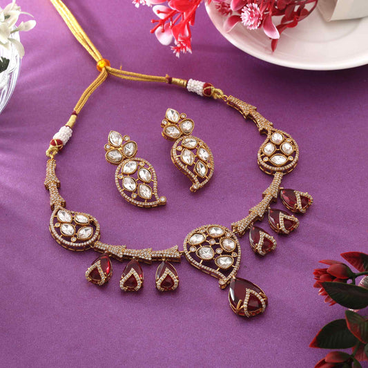 Rani Color Beautiful Party Wear American Diamond Necklace Set For Wedding Functions