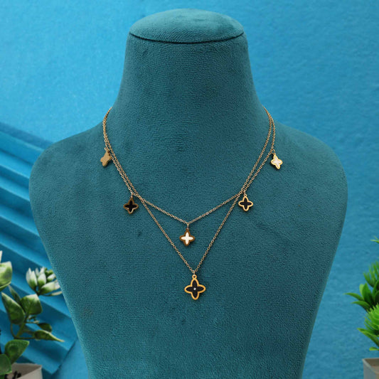 Classic Black Color Stainless Steel 18K Gold Plated Demi Fine Pendant Necklace