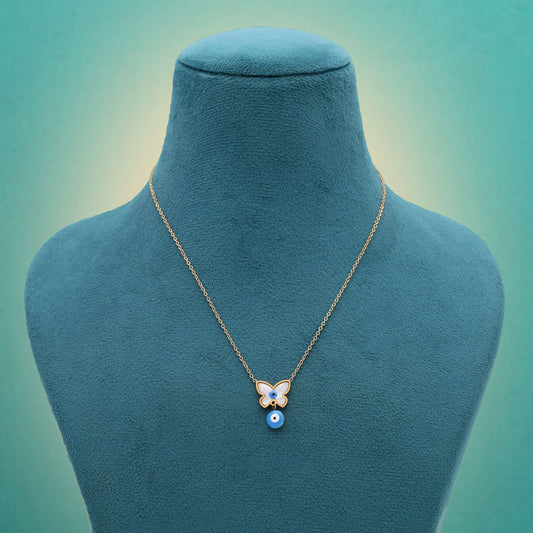 Blue Color Evil Eye Stainless Steel Anti Tarnish Necklace Designed For Protection And Style