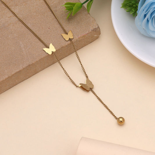 Gold Color Butterfly Design Stainless Steel Anti Tarnish Necklace Featuring Elegant Charm