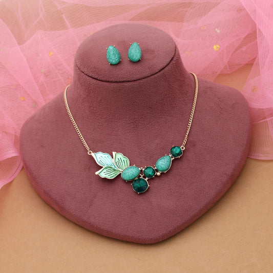 Grünes Anti-Anlauf-Halsketten-Set mit elegantem Alltagsschmuck-Styling