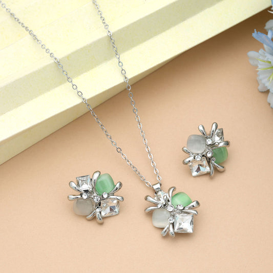 Pistaziengrünes Anlaufgeschütztes Halsketten-Set mit Weichem, Elegantem Ethnischen Look