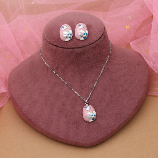 Pink Color Meena Work Anti Tarnish Necklace Set With Artistic Traditional Design