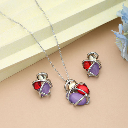 Lila Farbe Anlaufschutz Halsketten-Set mit königlichem, modernem Fashion-Finish