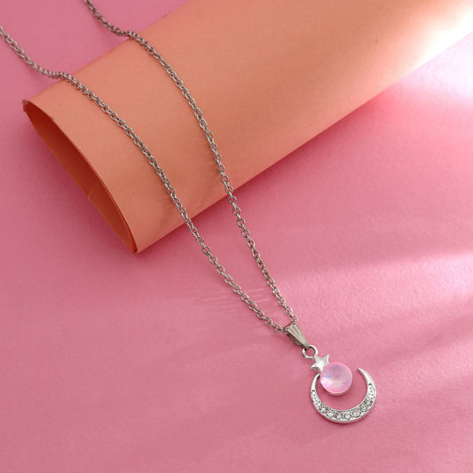 Pink Color Anti Tarnish Necklace Elegant Feminine Minimal Daily Wear Jewelry