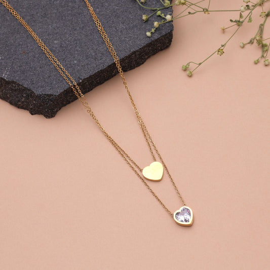 Gold Color Heart Shape Anti Tarnish Necklace with Romantic Stylish Charm