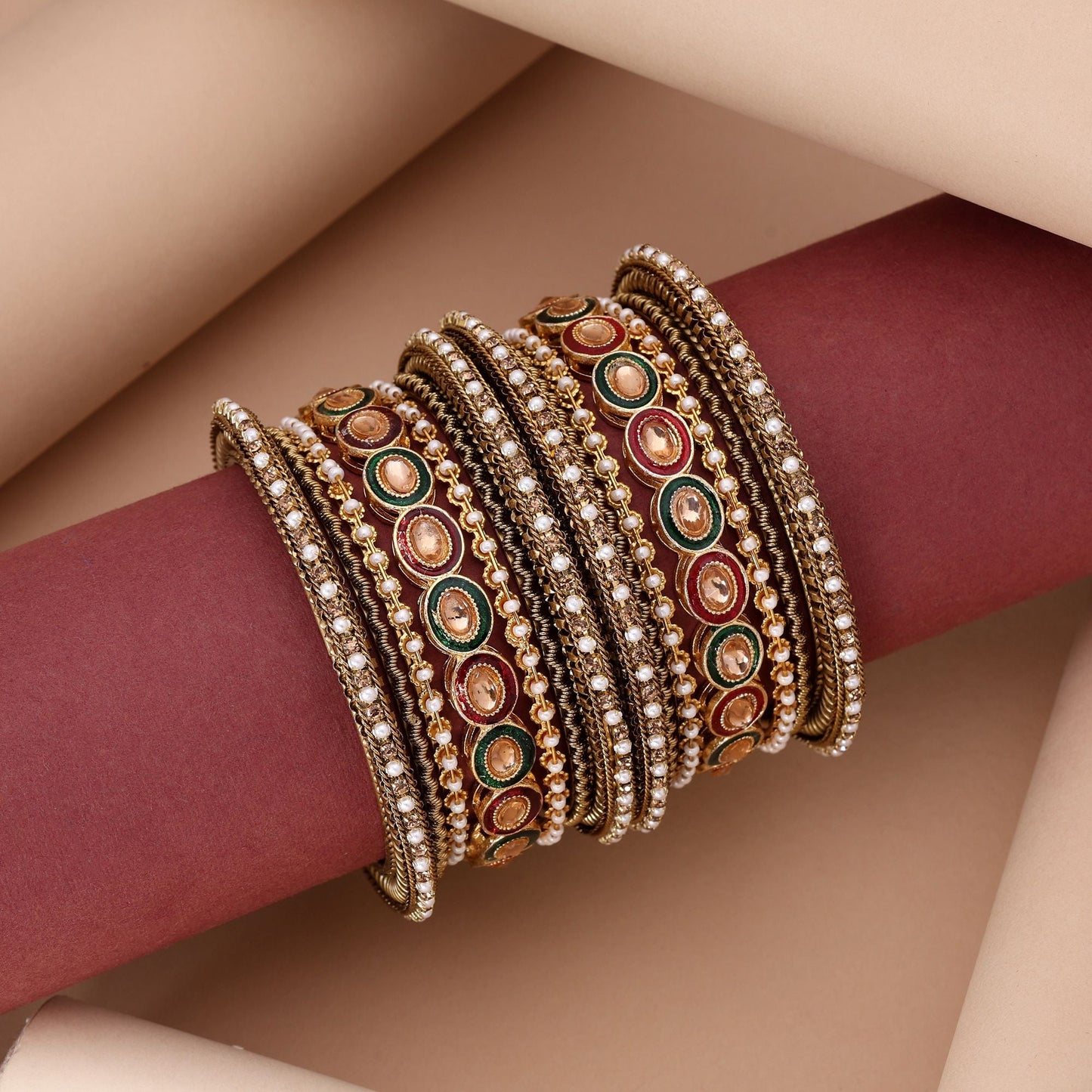 Graceful Gold Color Meena Work 6 Set Of Bangles Combo For Bridal Look