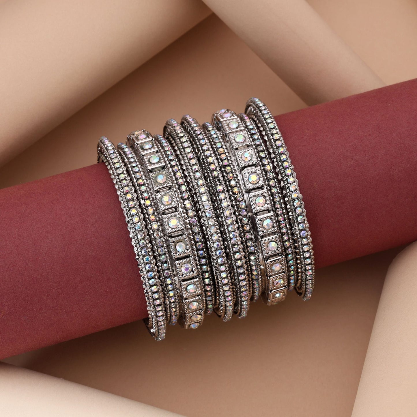 Stunning Silver Color 6 Set Of Bangles Combo With Designer Ethnic Pattern