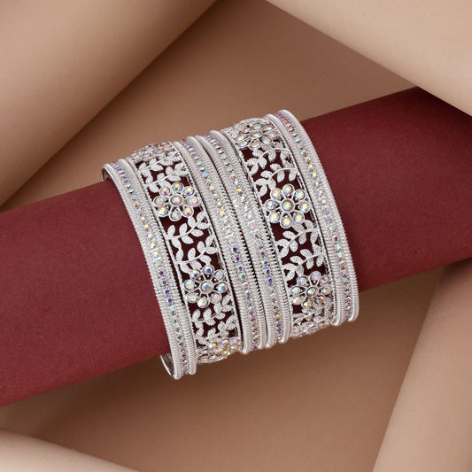 Trendy Silver Color 6 Set Of Bangles Combo Perfect For Women’S Fashion Jewelry