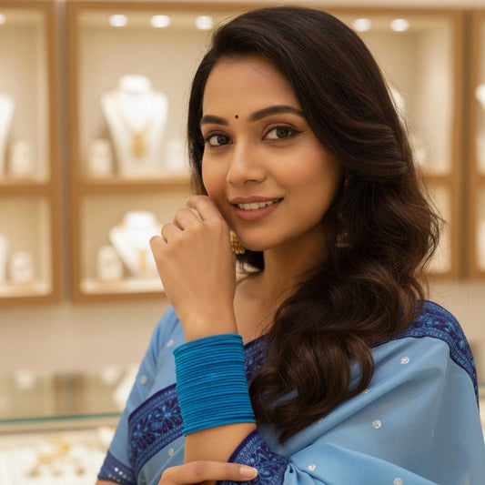 Light Blue Color 4 Set Of Velvet Bangles Combo Size(2 Set Of 2.6, 2 Set Of 2.8)