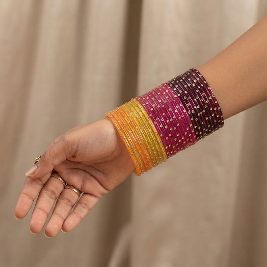 Assorted Size Multi Color 6 Pair Of Traditional Glass Bangles Combo 72 Piece for Daily and Festive Occasions