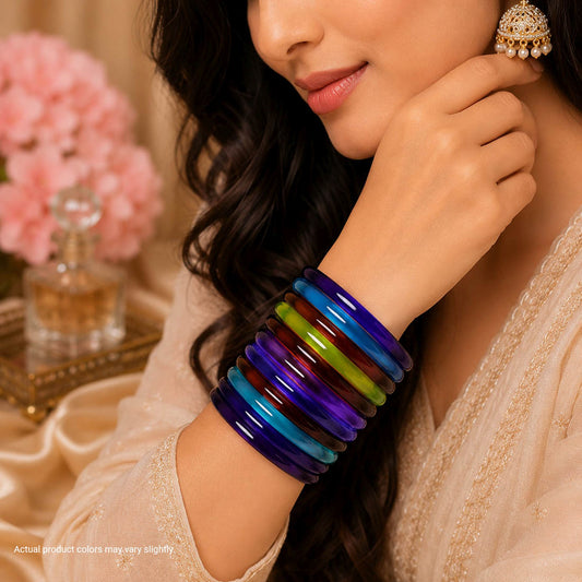 Assorted Color 28 Pieces Of Jelly Glass Bangle Featuring Beautiful Festive Ethnic Design