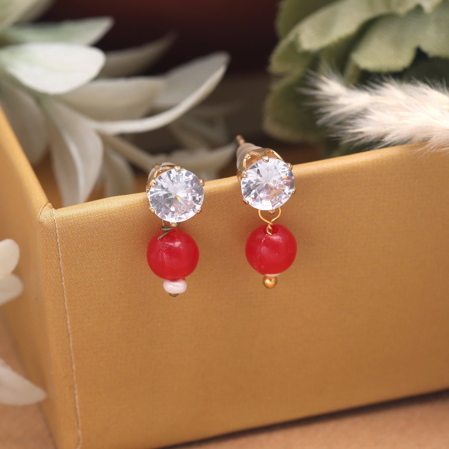 Rani Color Fashion Earrings With Shiny Stones For Modern And Traditional Outfits