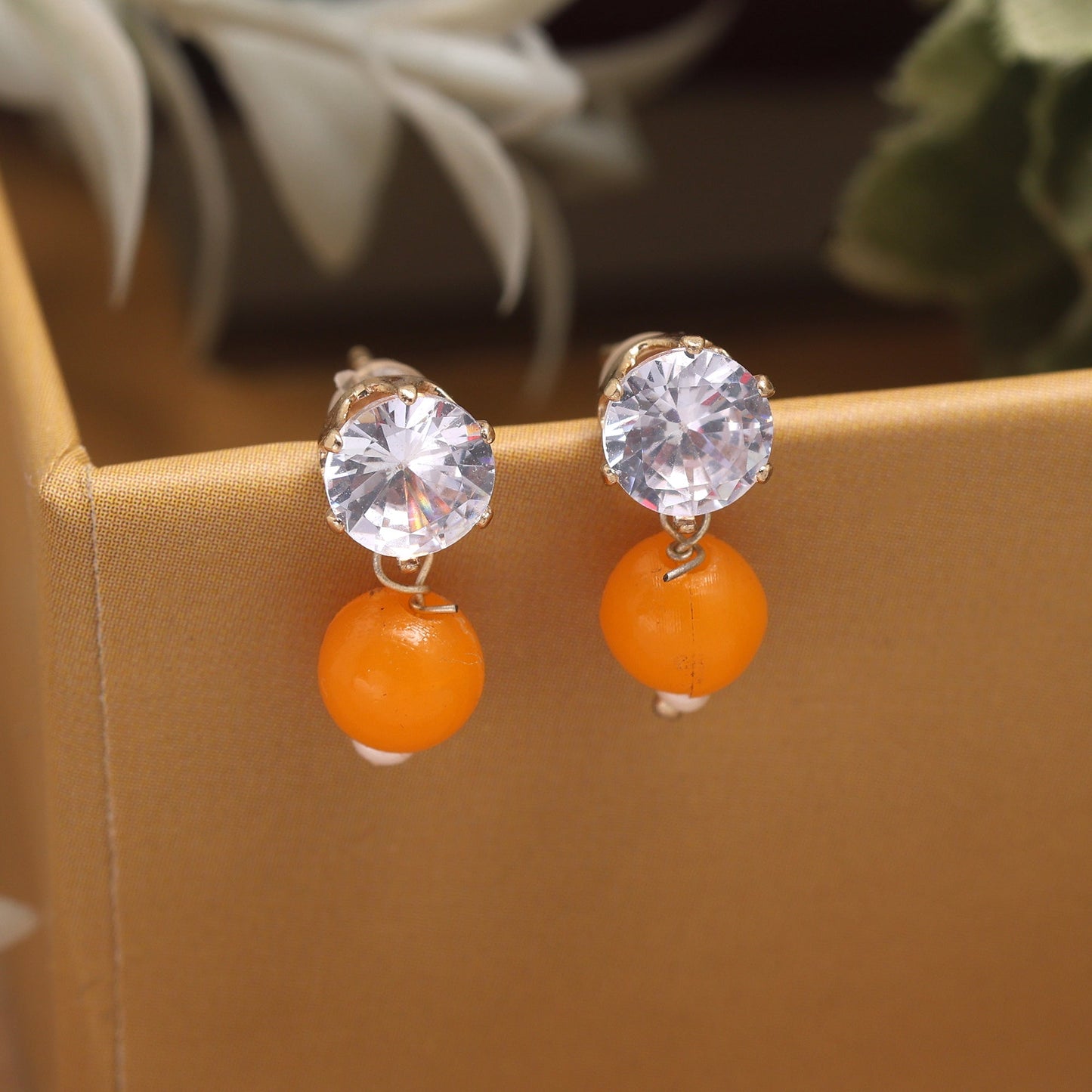 Orange Color Fashion Earrings With Intricate Work Perfect For Festive And Summer Looks