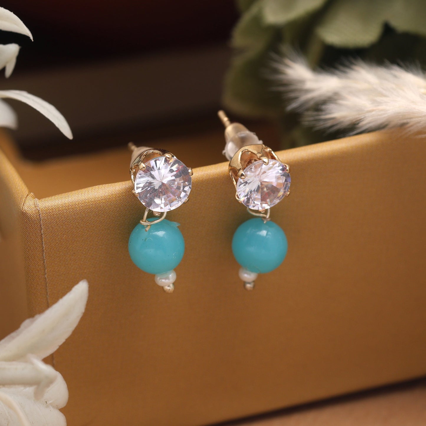 Sky Blue Color Fashion Earrings With Shimmering Stones For Elegant And Trendy Outfits