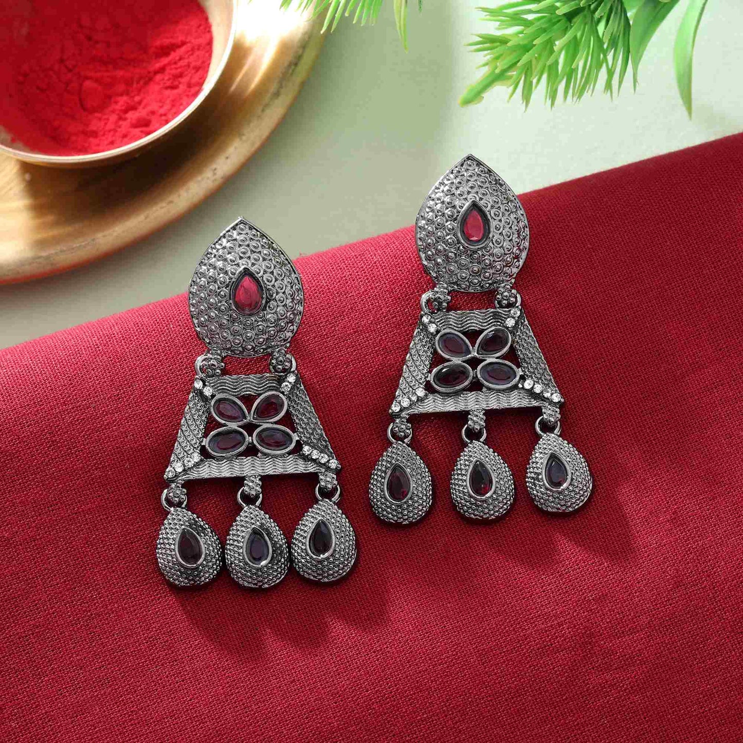 Elegant Purple Color Fashion Earrings With Artistic Meenakari And Pearl Detailing