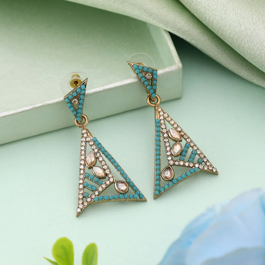 Firozi Color Fashion Earrings With Vibrant American Diamond Earrings Design