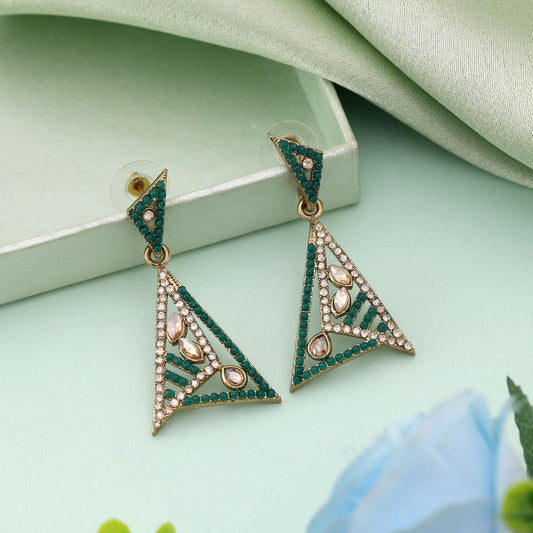 Green Color Fashion Earrings With Contemporary American Diamond Earrings Sparkle