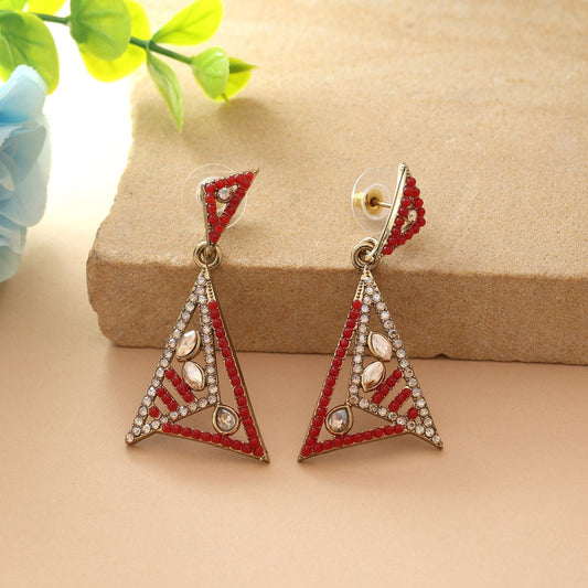 Red Color Fashion Earrings With Festive American Diamond Earrings Finish