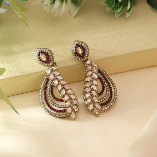 Maroon Color Fashion Earrings Featuring Classic American Diamond Earrings Look