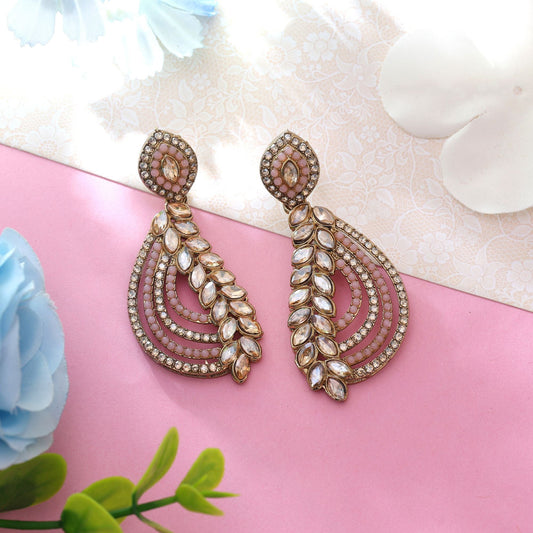 Pink Color Fashion Earrings With Chic American Diamond Earrings Shine
