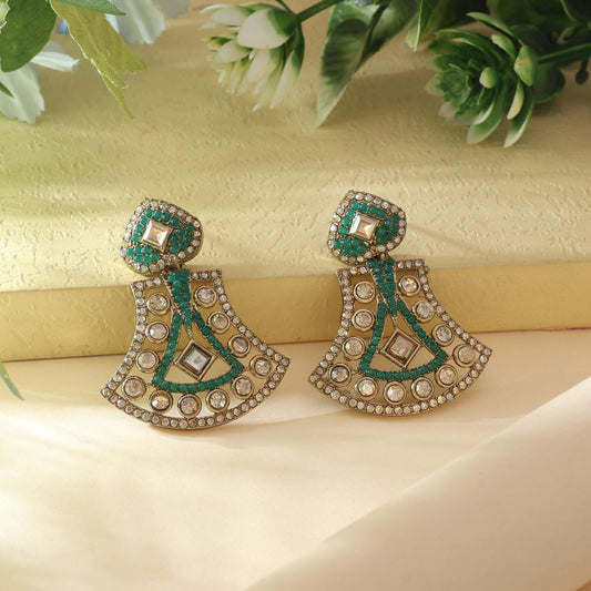 Green Color Fashion Earrings Featuring Classic American Diamond Earrings Finish