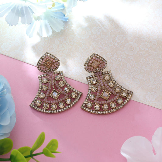 Pink Color Fashion Earrings With Premium American Diamond Earrings Glow
