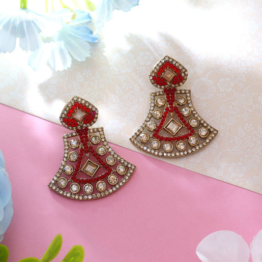 Red Color Fashion Earrings With Elegant American Diamond Earrings Shine