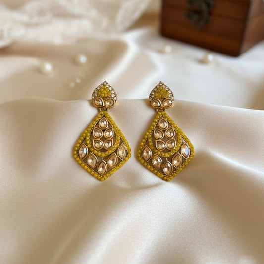 Yellow Color Fashion Earrings With Contemporary American Diamond Earrings Appeal