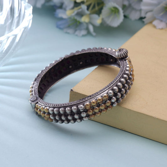 Silver Color Oxidised Openable Kada Bangle Featuring Traditional Handmade Designer Style