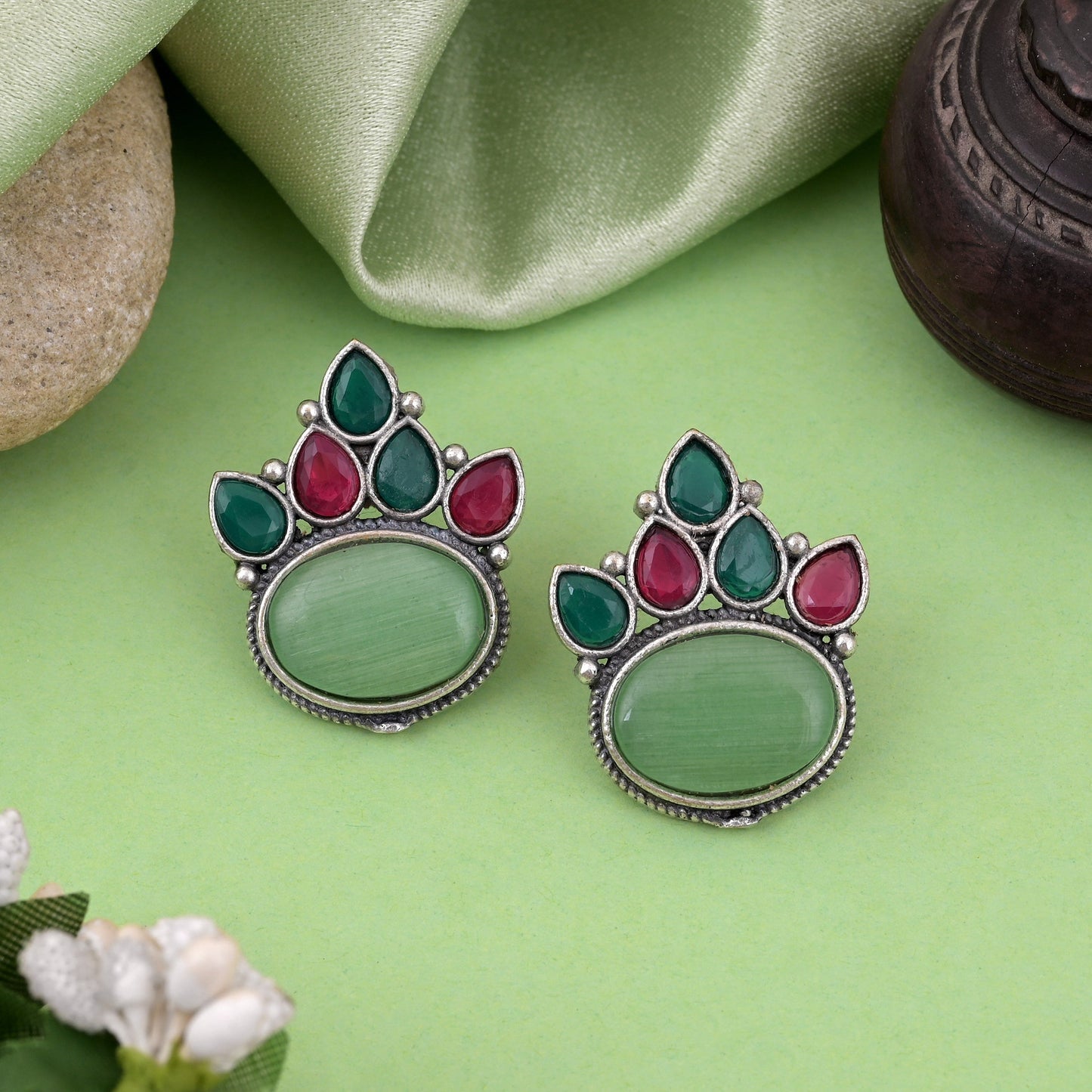 Vibrant Multi Color Oxidised Earrings Featuring Traditional Artistic Detailing