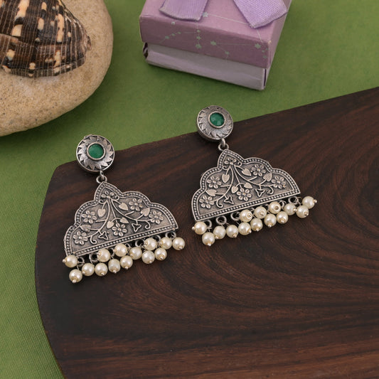 Ethnic Green Color Oxidised Earrings With Elegant And Rich Detailing