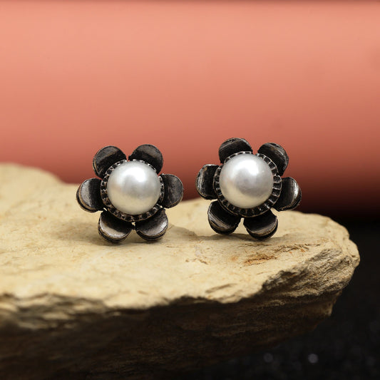Elegant White Color Oxidised Stud Earrings Combo Of 5 Pairs For Women’S Jewelry Collection