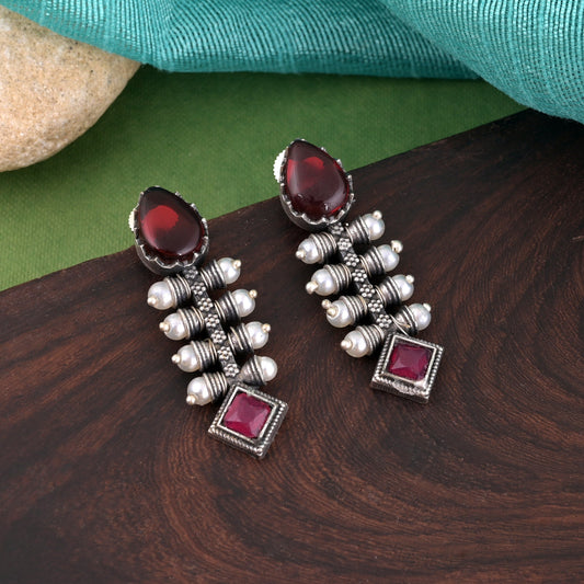 Handmade Maroon Color Oxidised Earrings For Ethnic And Casual Looks