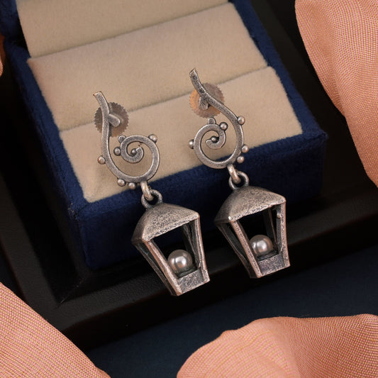 Elegant Silver Color Oxidised Earrings Featuring Ethnic Filigree Patterns