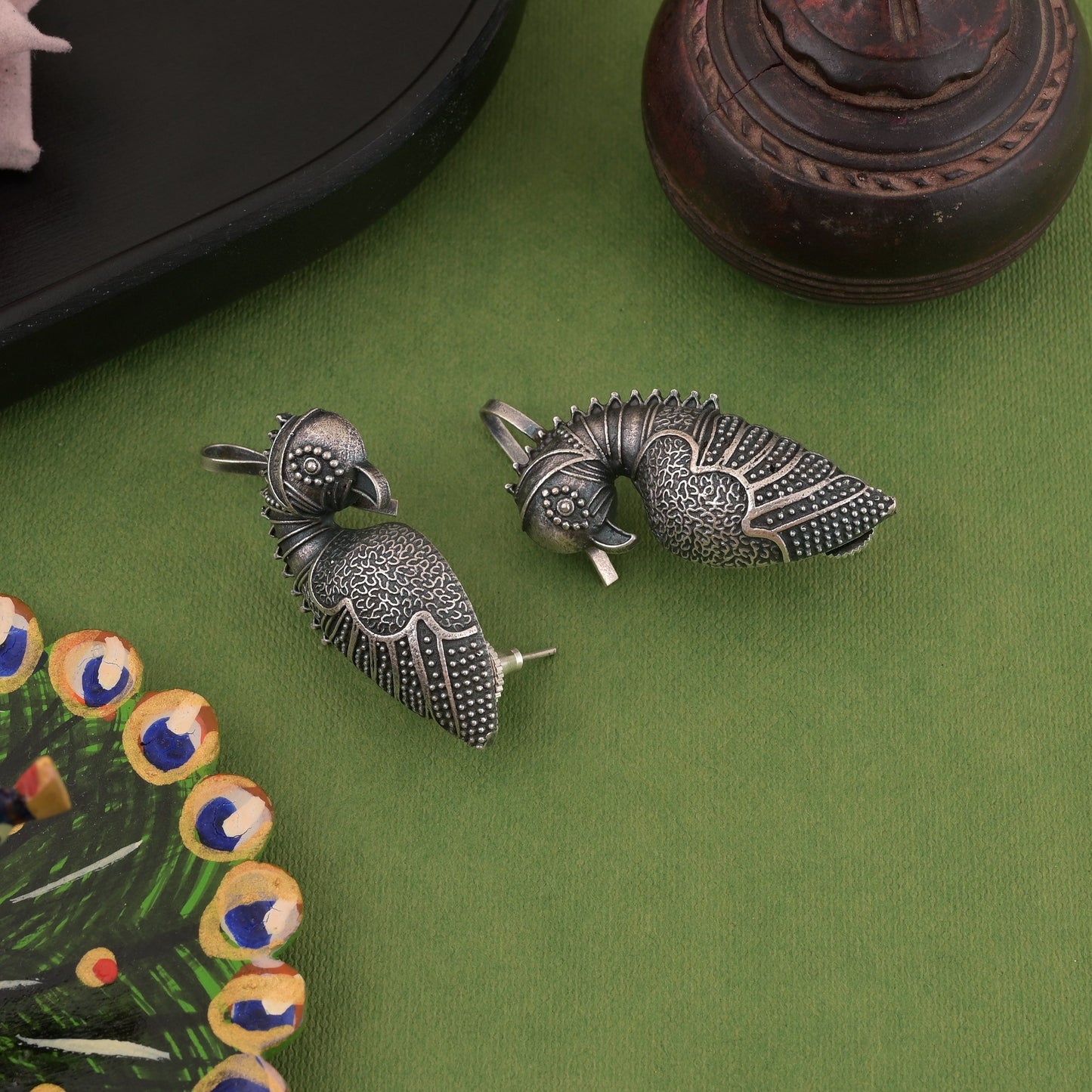 Modern Ear Cuff Silver Color Oxidised Earrings With Artistic Finish