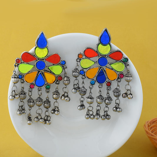Colorful Multi Color Big Jhumka Oxidised Earrings For Festive Celebrations