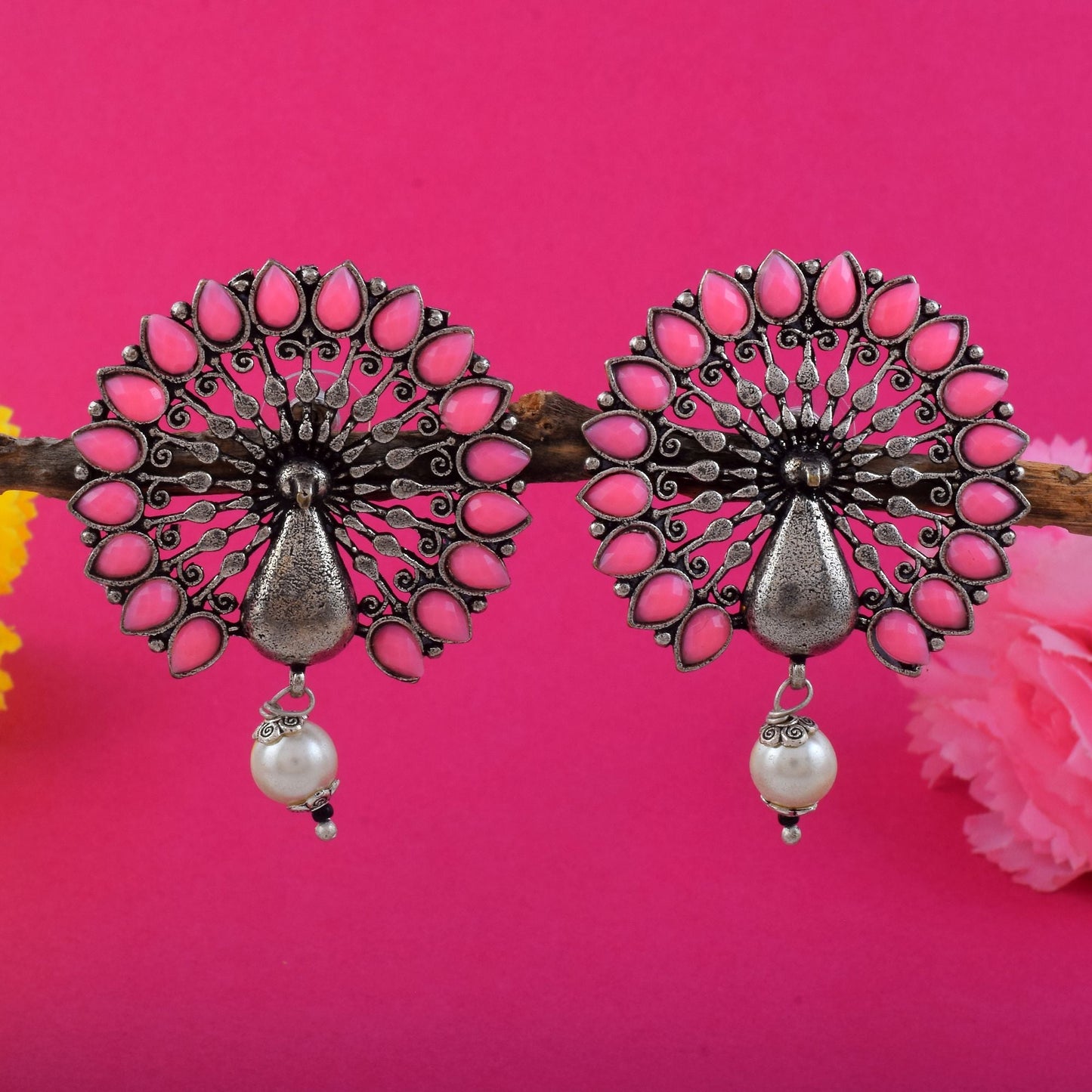 Beautiful Pink Color Oxidised Earrings Perfect For Women’S Fashion, Bridal, And Ethnic Styling